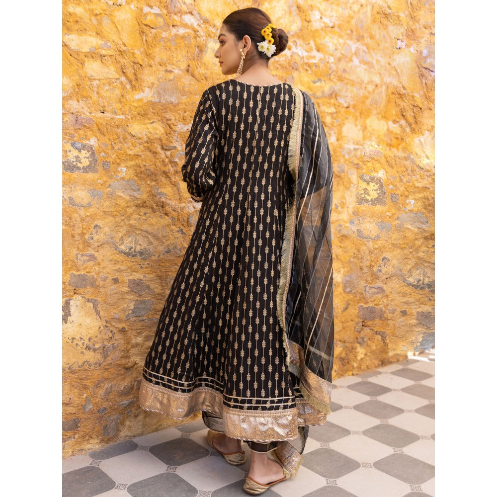 Myaara Black Sequined Anarkali Kurta with Pant and Dupatta (Set of 3)