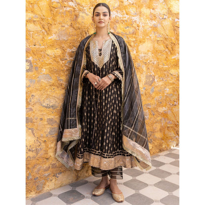 Myaara Black Sequined Anarkali Kurta with Pant and Dupatta (Set of 3)