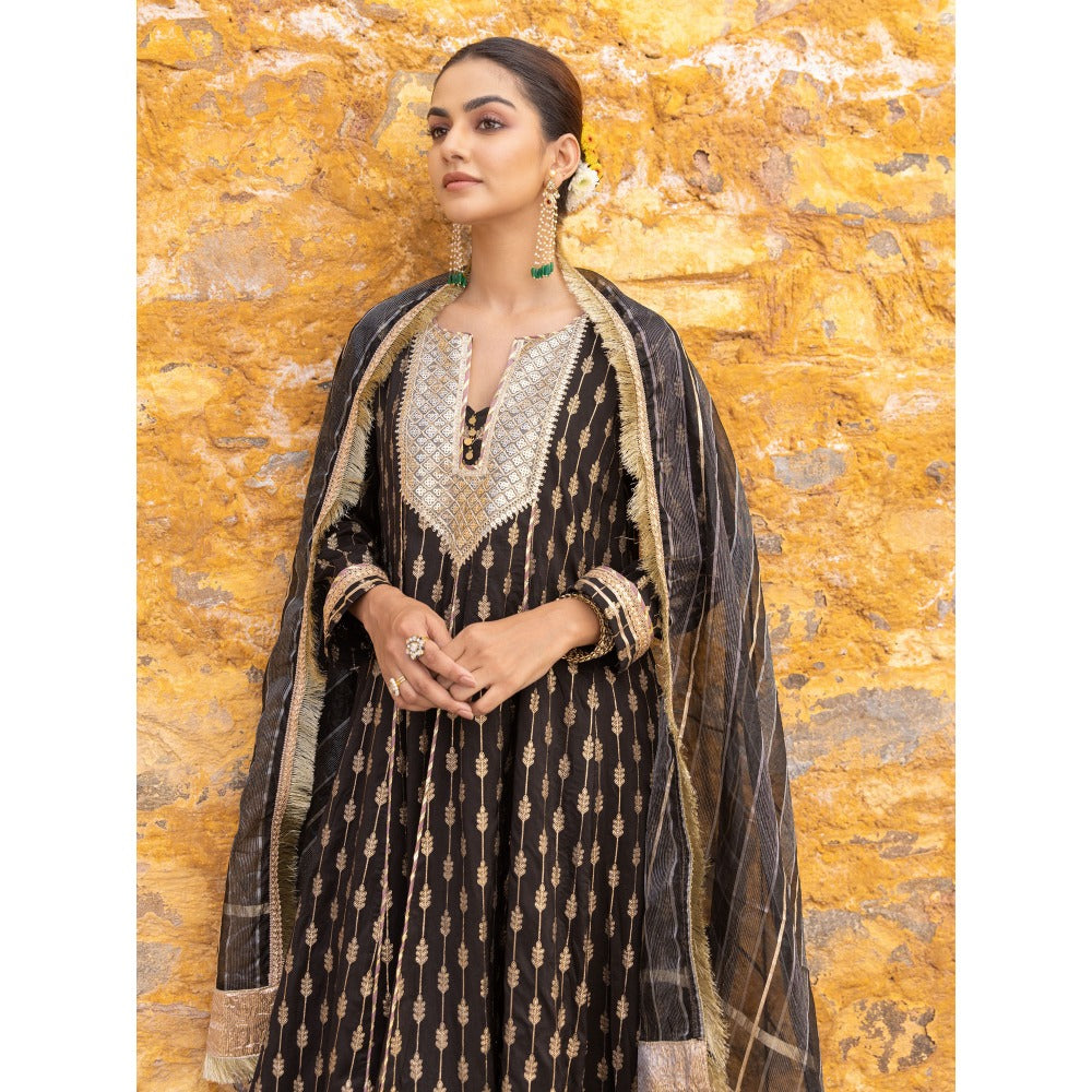 Myaara Black Sequined Anarkali Kurta with Pant and Dupatta (Set of 3)