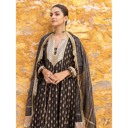 Myaara Black Sequined Anarkali Kurta with Pant and Dupatta (Set of 3)