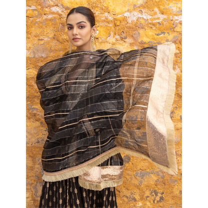 Myaara Black Sequined Anarkali Kurta with Pant and Dupatta (Set of 3)