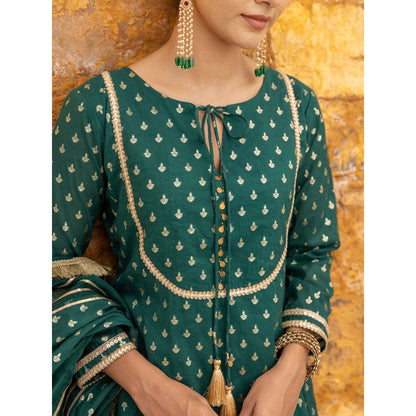 Myaara Emerald Green Embellished Anarkali Kurta with Pant and Dupatta (Set of 3)
