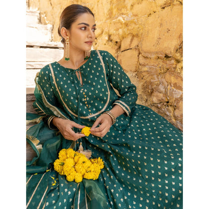 Myaara Emerald Green Embellished Anarkali Kurta with Pant and Dupatta (Set of 3)