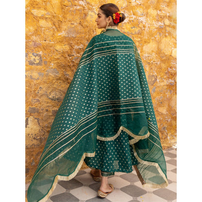 Myaara Emerald Green Embellished Anarkali Kurta with Pant and Dupatta (Set of 3)