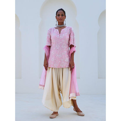 Myaara Soft Pink Embroidered Tissue Kurta with Pant Organza Dupatta (Set of 3)