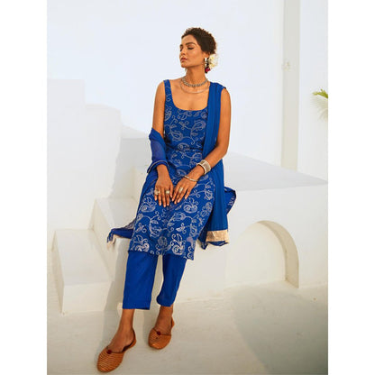 Myaara Royal Blue Mukaish Georgette Kurta with Pant Chiffon Dupatta (Set of 3)