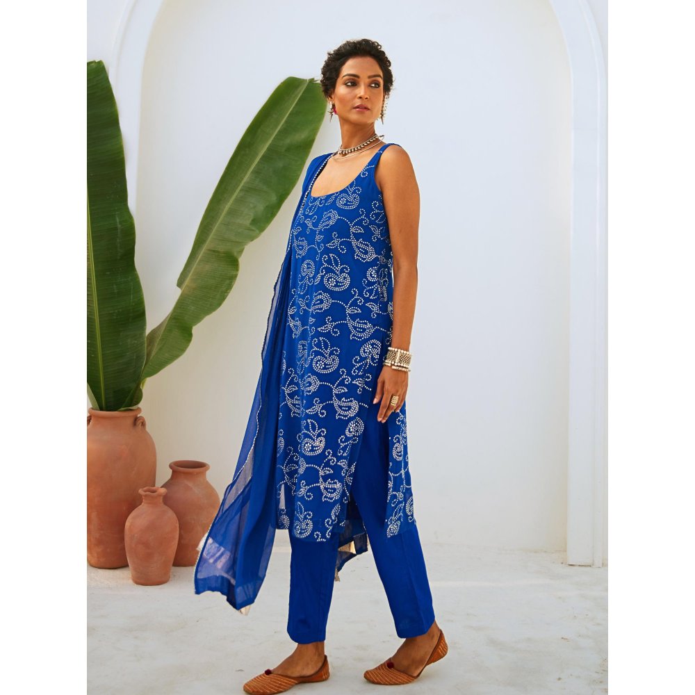 Myaara Royal Blue Mukaish Georgette Kurta with Pant Chiffon Dupatta (Set of 3)