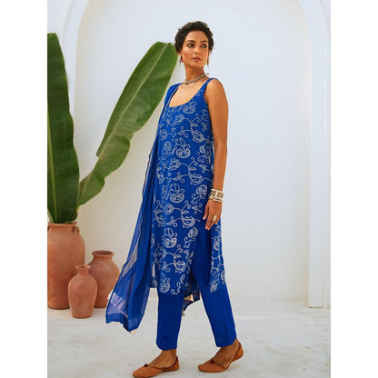 Myaara Royal Blue Mukaish Georgette Kurta with Pant Chiffon Dupatta (Set of 3)