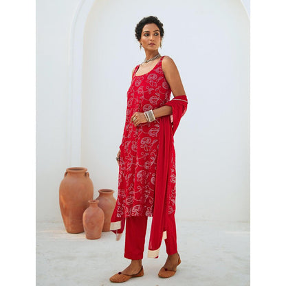 Myaara Scarlet Red Mukaish Georgette Kurta with Pant Chiffon Dupatta (Set of 3)