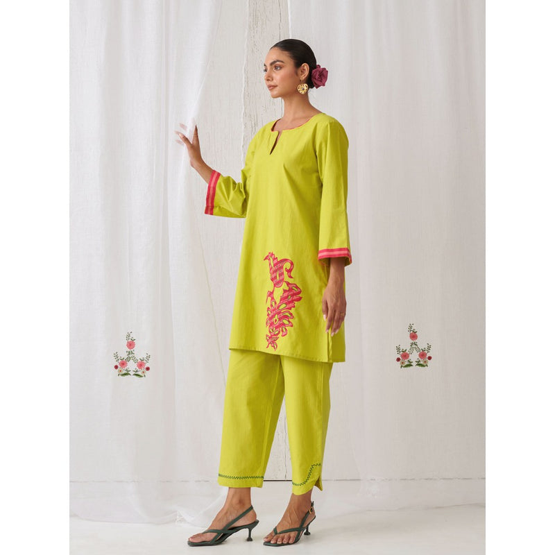 Myaara Lemon Green Kurta With Embroidery Matching Palazzo (Set of 2)
