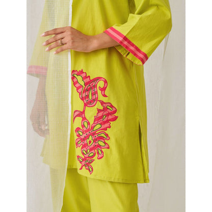 Myaara Lemon Green Kurta With Embroidery Matching Palazzo (Set of 2)