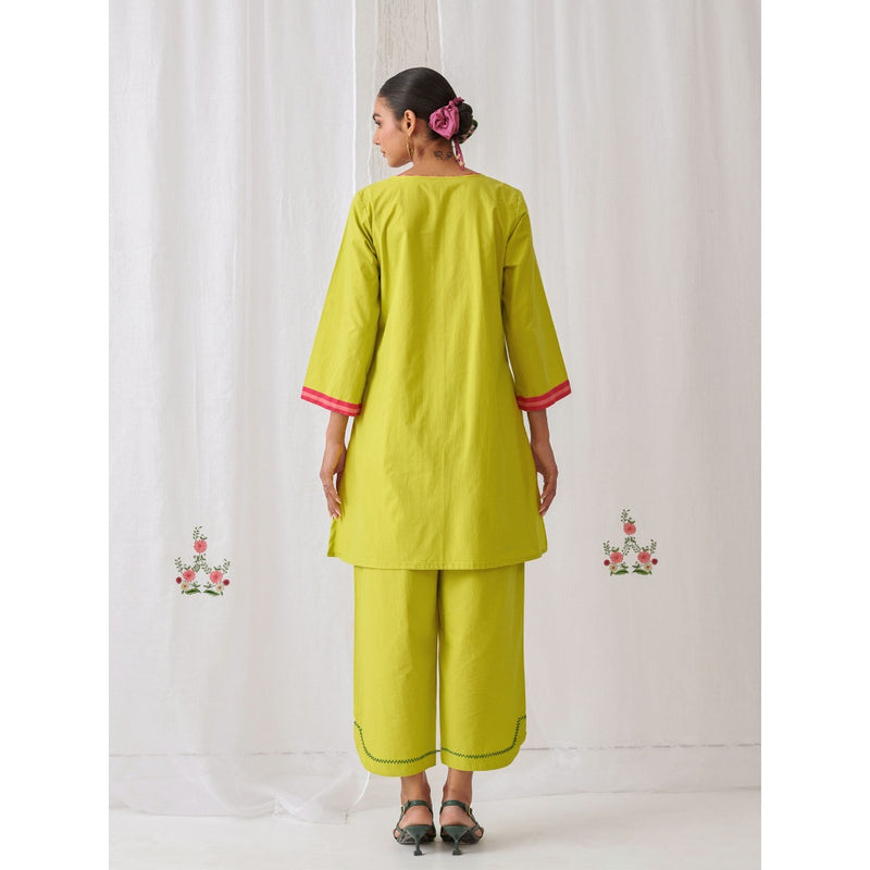 Myaara Lemon Green Kurta With Embroidery Matching Palazzo (Set of 2)