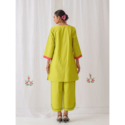 Myaara Lemon Green Kurta With Embroidery Matching Palazzo (Set of 2)