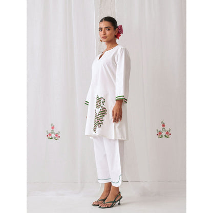 Myaara White Kurta With Embroidery Paired With Matching Palazzo (Set of 2)