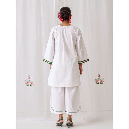 Myaara White Kurta With Embroidery Paired With Matching Palazzo (Set of 2)