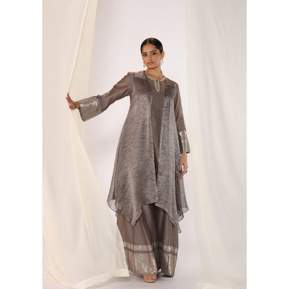 Myoho Layered Hand Work Embroidered Silk Kurta with Palazzo & Jacket (Set of 3)