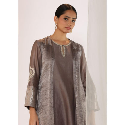 Myoho Layered Hand Work Embroidered Silk Kurta with Palazzo & Jacket (Set of 3)