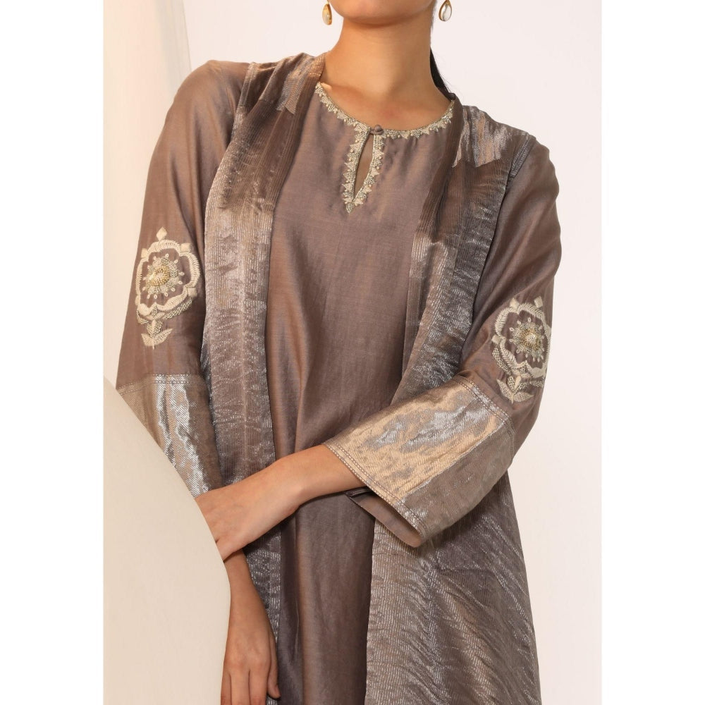 Myoho Layered Hand Work Embroidered Silk Kurta with Palazzo & Jacket (Set of 3)