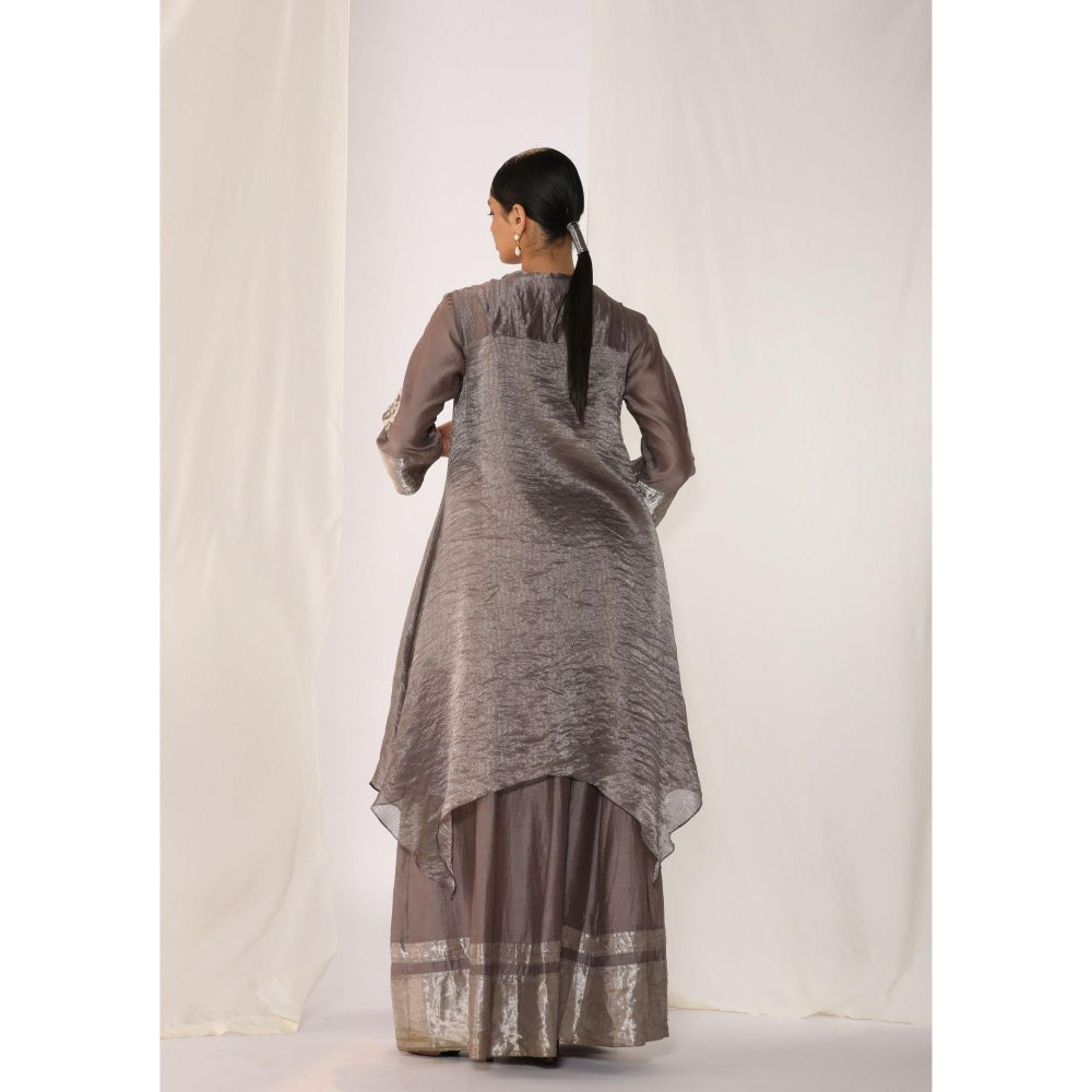 Myoho Layered Hand Work Embroidered Silk Kurta with Palazzo & Jacket (Set of 3)