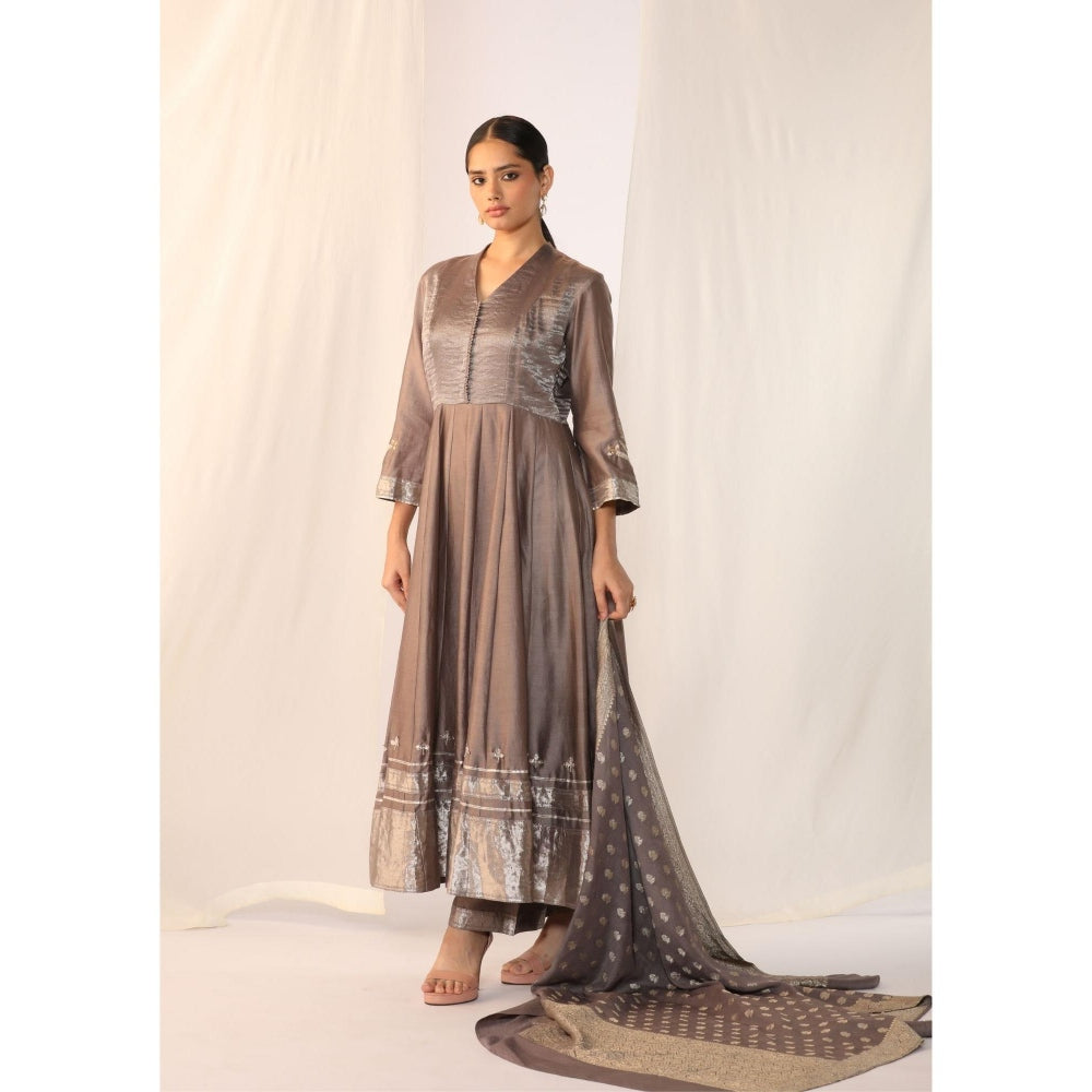 Myoho Hand Work Embroidery Silk Woven Border Anarkali with Pant & Dupatta (Set of 3)