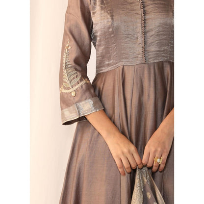 Myoho Hand Work Embroidery Silk Woven Border Anarkali with Pant & Dupatta (Set of 3)