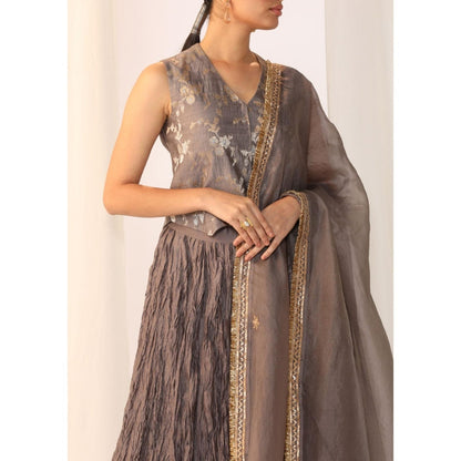 Myoho Brocade Waistcoat Paired with Crushed Skirt & Dupatta (Set of 3)