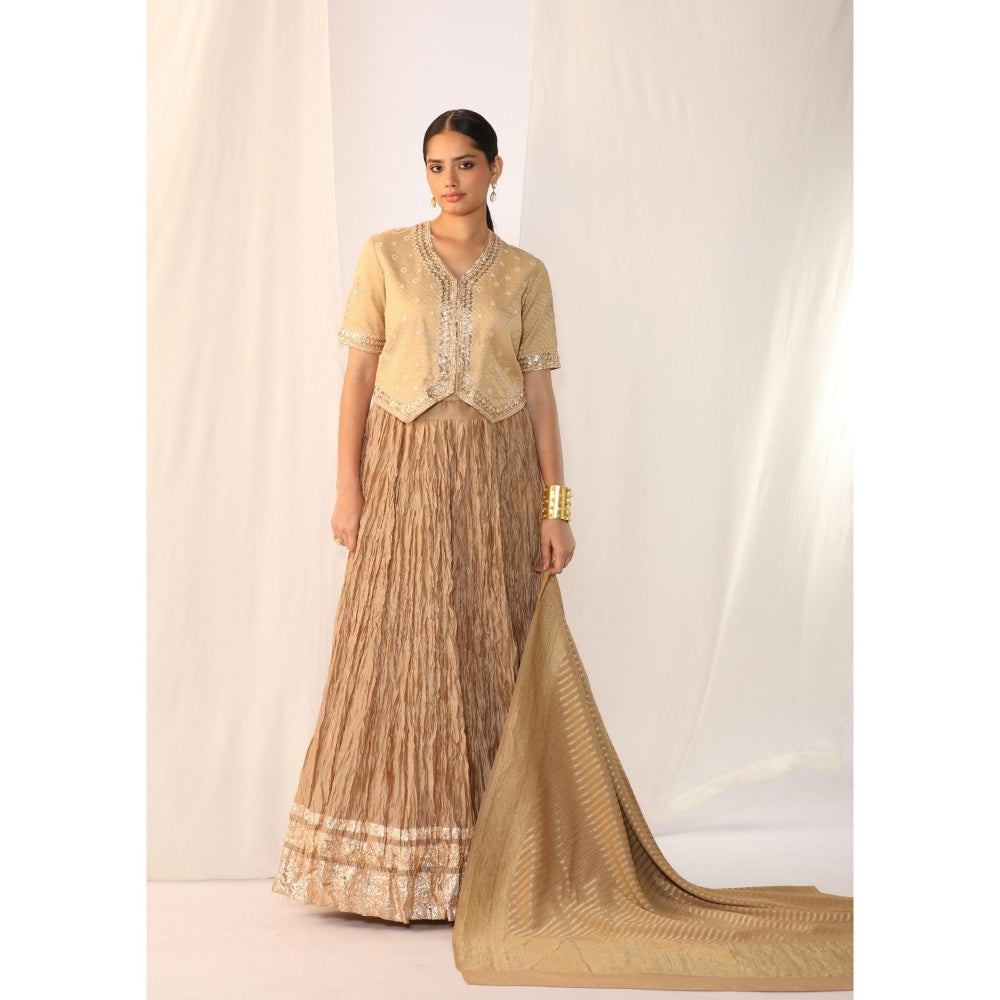 Myoho Jacquard Waistcoat Paired with Crushed Skirt & Dupatta (Set of 3)