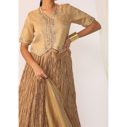 Myoho Jacquard Waistcoat Paired with Crushed Skirt & Dupatta (Set of 3)