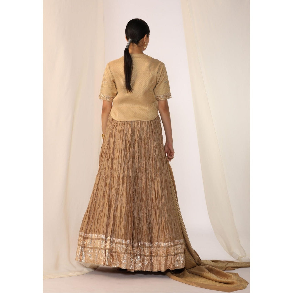 Myoho Jacquard Waistcoat Paired with Crushed Skirt & Dupatta (Set of 3)
