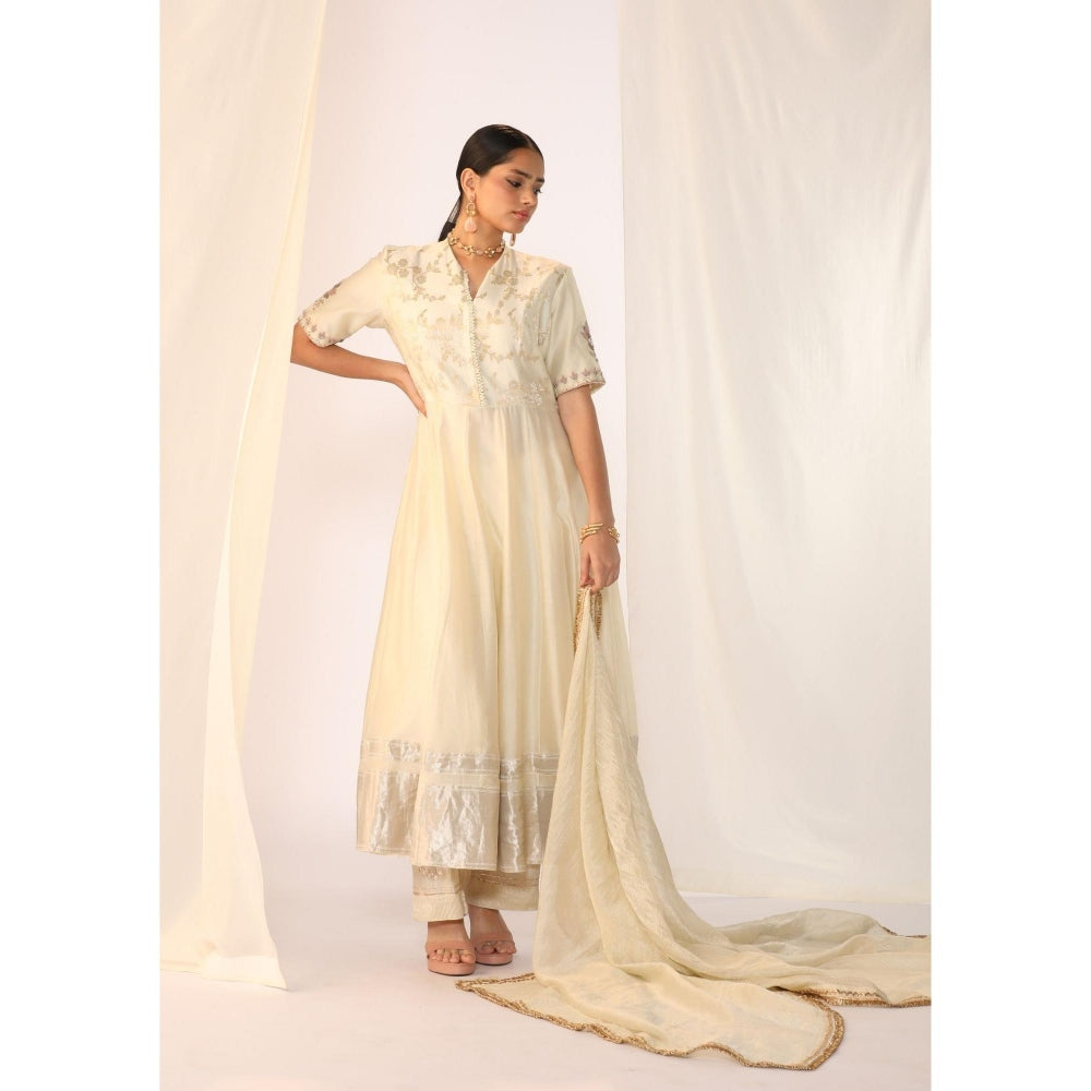 Myoho Hand Work Embroidery Silk Anarkali Kurta with Pant & Dupatta (Set of 3)