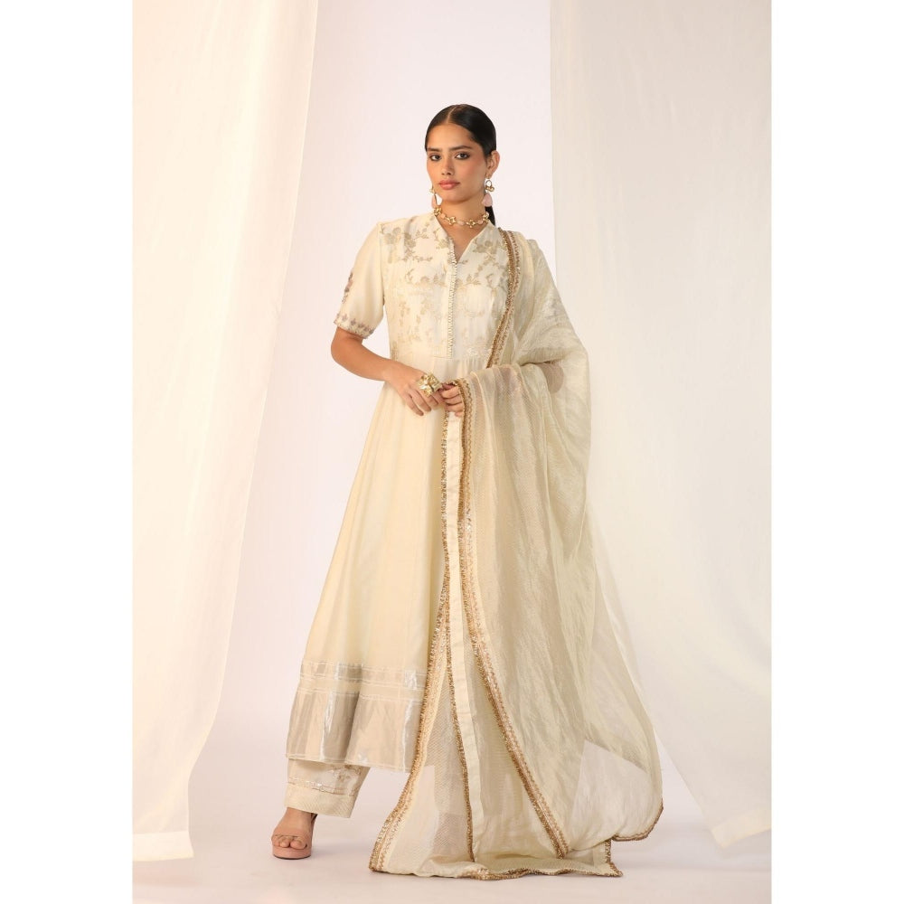 Myoho Hand Work Embroidery Silk Anarkali Kurta with Pant & Dupatta (Set of 3)