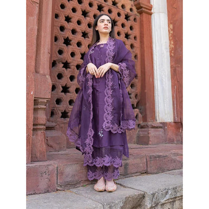 NAAZ BY NOOR Classic Purple Ensemble Kurta With Pant & Dupatta (Set of 3)