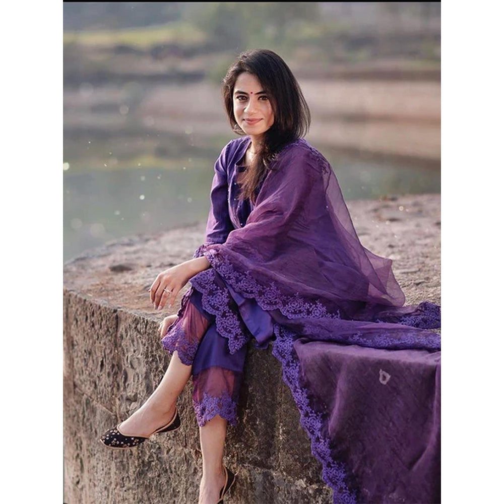 NAAZ BY NOOR Classic Purple EnsembleaÂ Kurta With Pant & Dupatta (Set of 3)