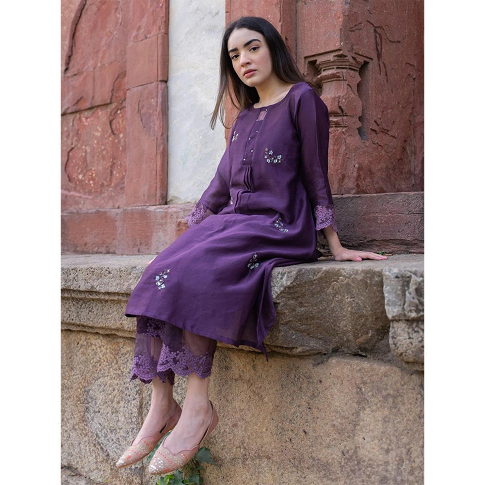 NAAZ BY NOOR Classic Purple Ensemble Kurta With Pant & Dupatta (Set of 3)
