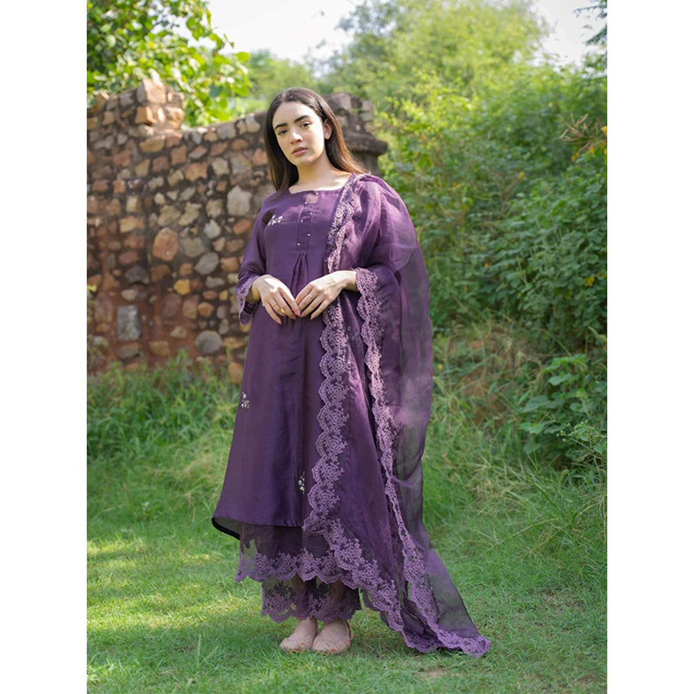 NAAZ BY NOOR Classic Purple Ensemble Kurta With Pant & Dupatta (Set of 3)