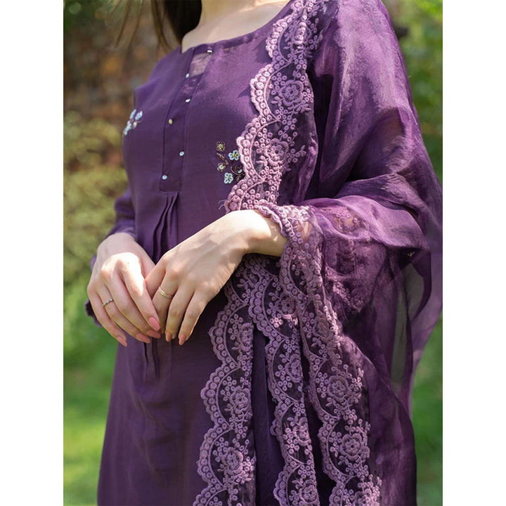 NAAZ BY NOOR Classic Purple EnsembleaÂ Kurta With Pant & Dupatta (Set of 3)