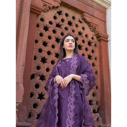 NAAZ BY NOOR Classic Purple Ensemble Kurta With Pant & Dupatta (Set of 3)