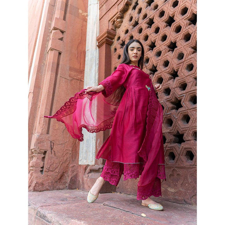 NAAZ BY NOOR Classic Magenta Ensemble Kurta With Pant And Dupatta (Set of 3)