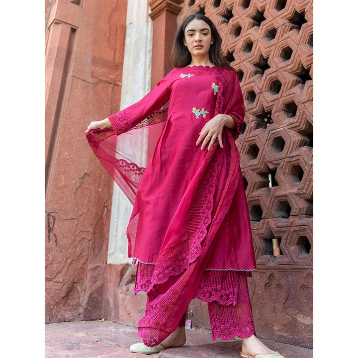 NAAZ BY NOOR Classic Magenta Ensemble Kurta With Pant And Dupatta (Set of 3)