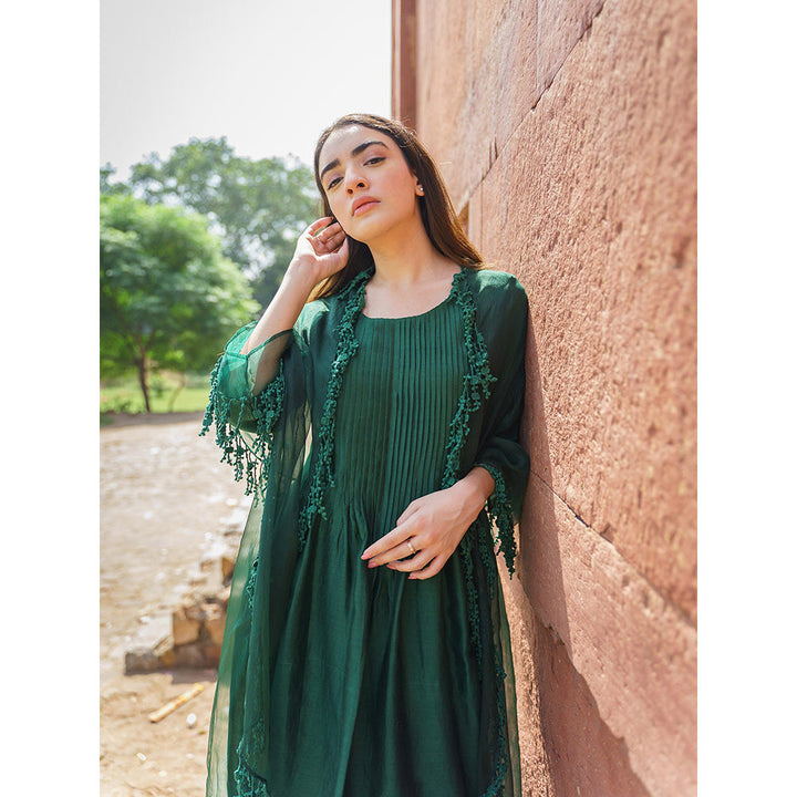 NAAZ BY NOOR Classic Green Ensemble Kurta With Pant And Dupatta (Set of 3)