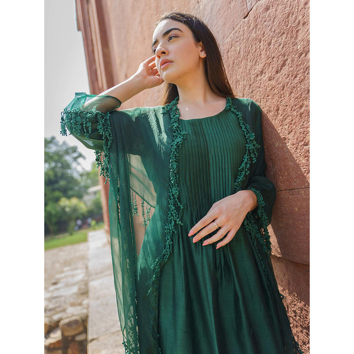 NAAZ BY NOOR Classic Green Ensemble Kurta With Pant And Dupatta (Set of 3)