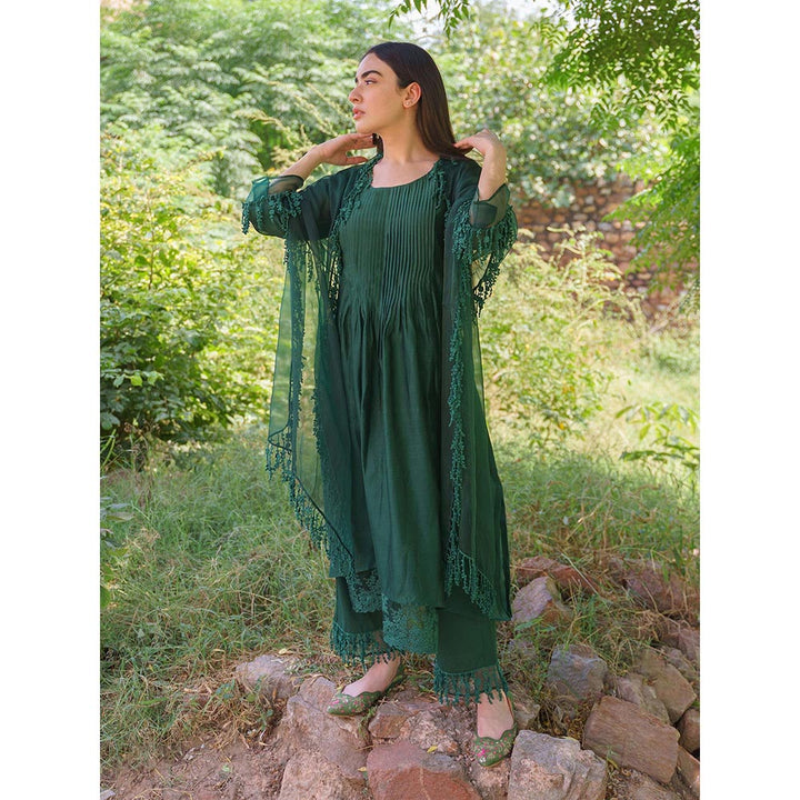 NAAZ BY NOOR Classic Green Ensemble Kurta With Pant And Dupatta (Set of 3)