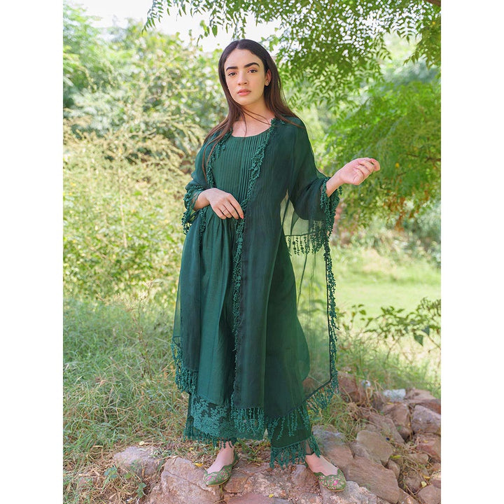 NAAZ BY NOOR Classic Green Ensemble Kurta With Pant And Dupatta (Set of 3)