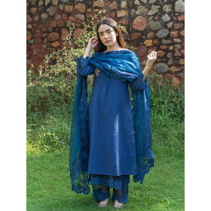 NAAZ BY NOOR Classic Blue Ensemble Kurta With Pant And Dupatta (Set of 3)