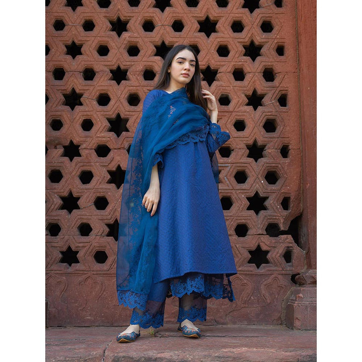 NAAZ BY NOOR Classic Blue Ensemble Kurta With Pant And Dupatta (Set of 3)