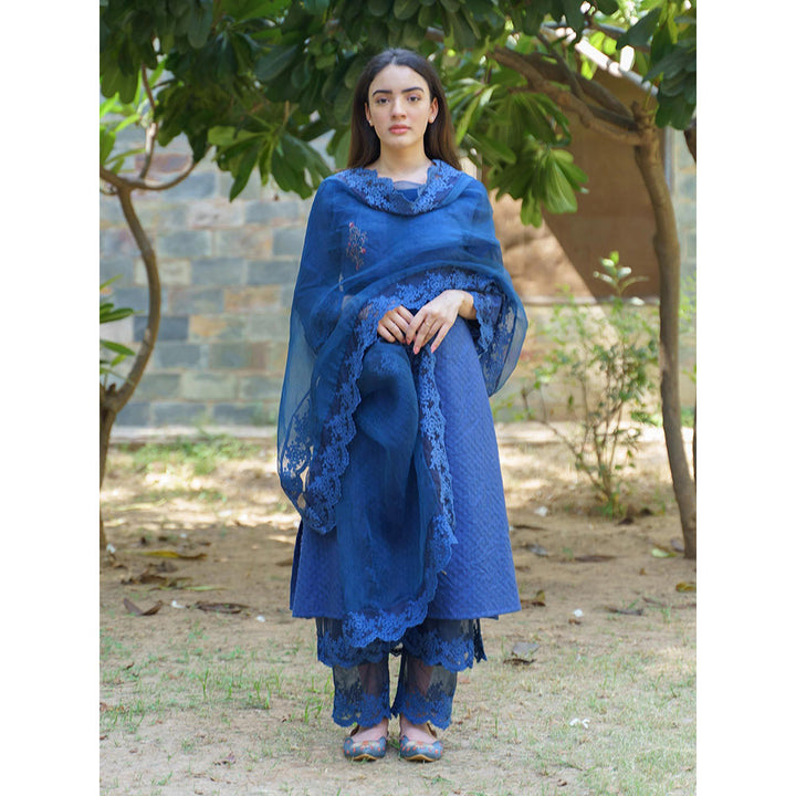 NAAZ BY NOOR Classic Blue Ensemble Kurta With Pant And Dupatta (Set of 3)