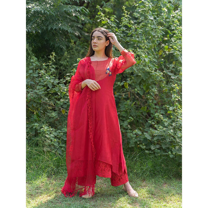 NAAZ BY NOOR Classic Red Ensemble Kurta With Pant And Dupatta (Set of 3)