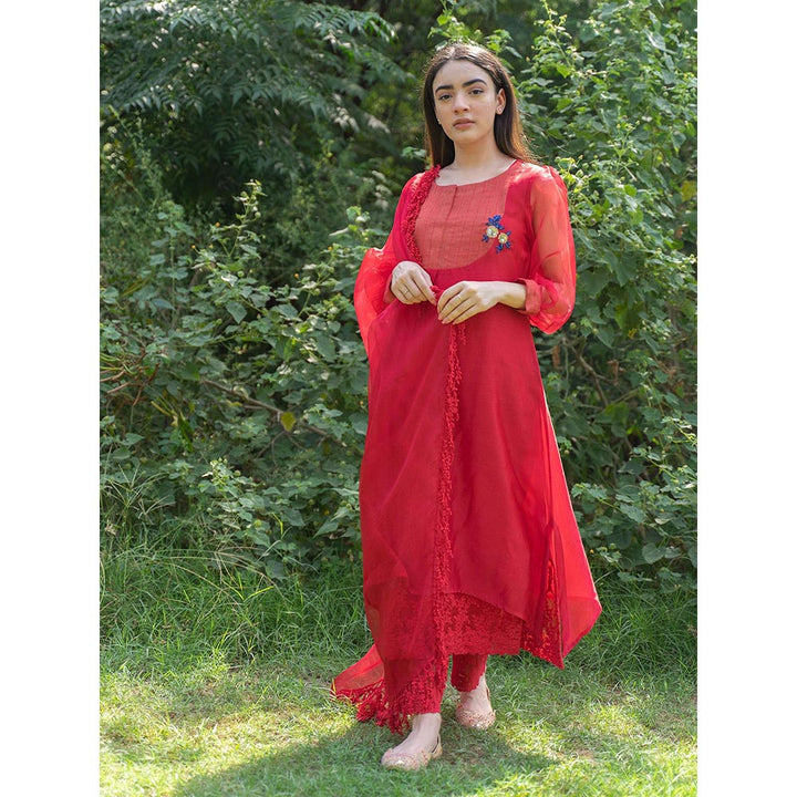 NAAZ BY NOOR Classic Red Ensemble Kurta With Pant And Dupatta (Set of 3)