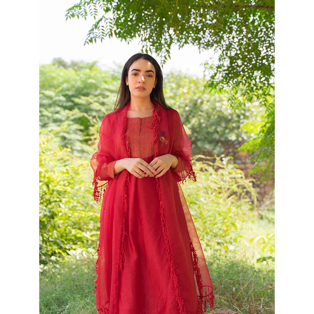 NAAZ BY NOOR Classic Red Ensemble Kurta With Pant And Dupatta (Set of 3)