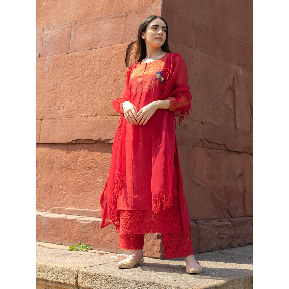 NAAZ BY NOOR Classic Red Ensemble Kurta With Pant And Dupatta (Set of 3)